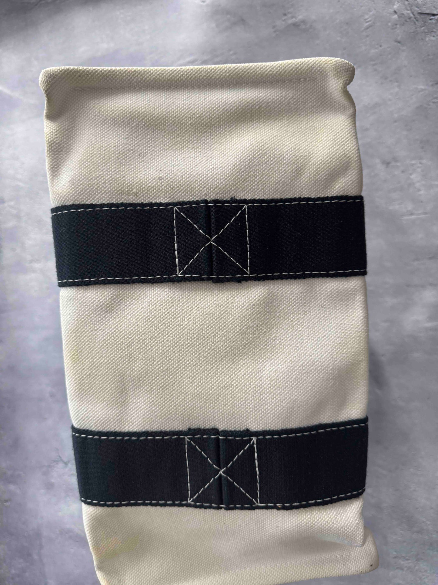 Hermes Canvas Tote JZ29423000 in White and Black Striped Design, Vintage Tote Bag