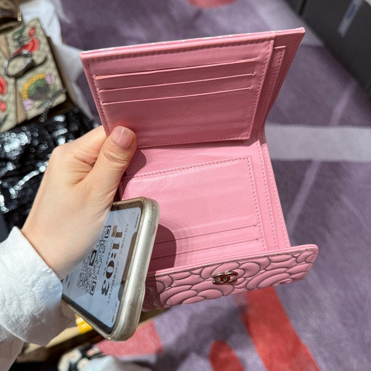 Chanel Camellia Pink Leather Wallet