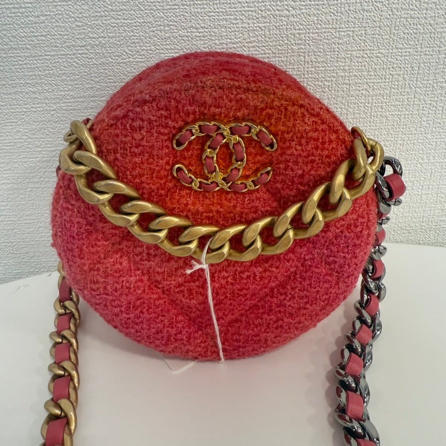 Preloved Chanel 19 Tweed 2way Round Chain Bag Red Crossbody