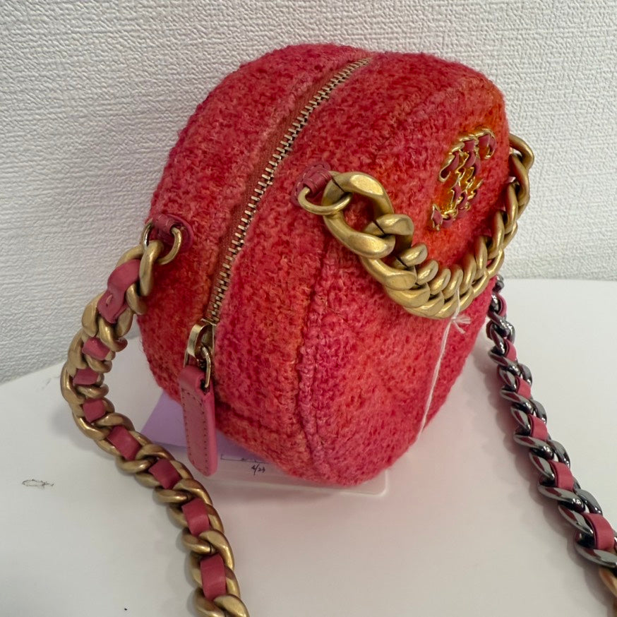 Preloved Chanel 19 Tweed 2way Round Chain Bag Red Crossbody