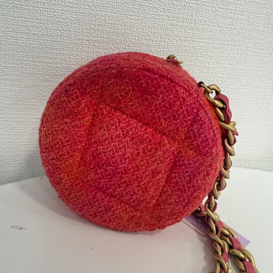 Preloved Chanel 19 Tweed 2way Round Chain Bag Red Crossbody