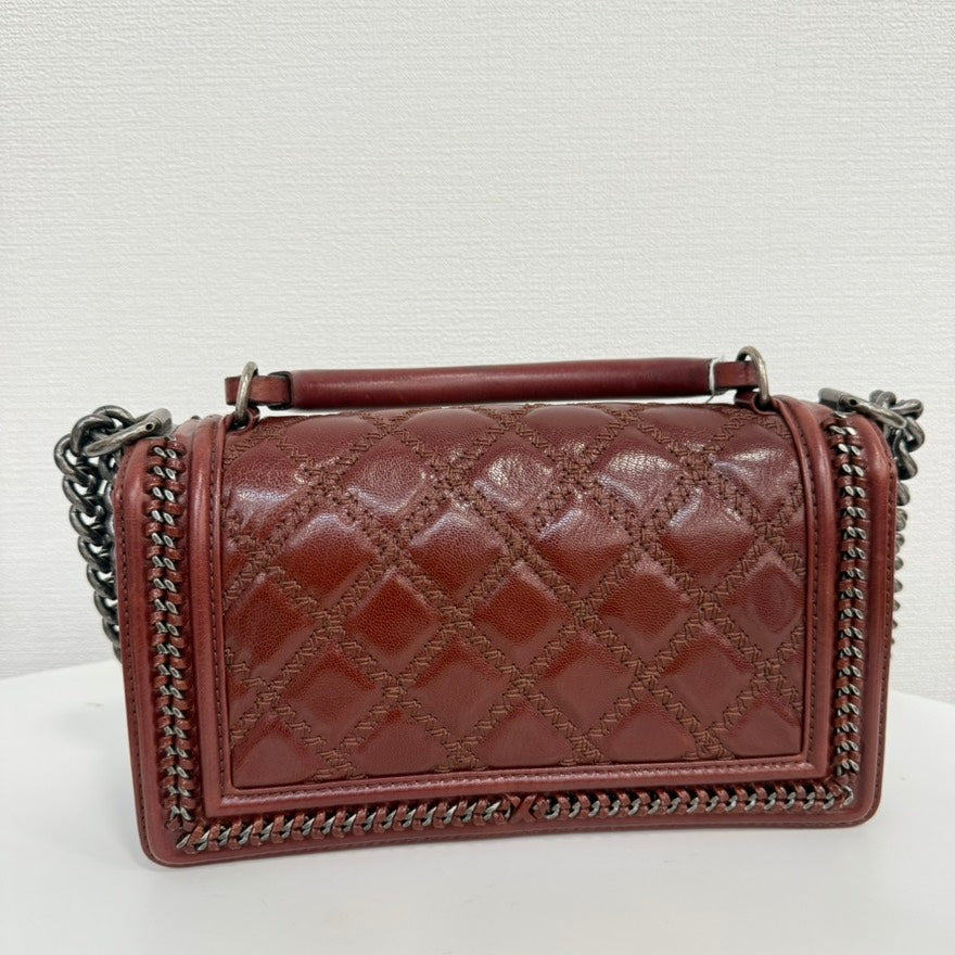 Chanel Preloved Calfskin Boy Top Handle 2way Bag Burgundy