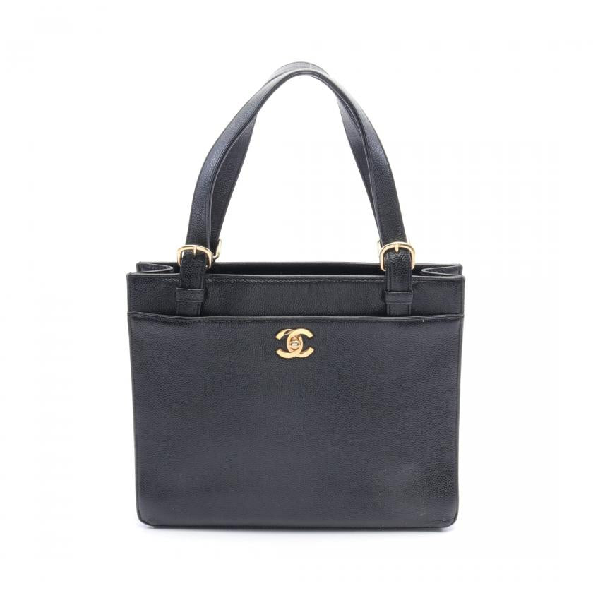 Pre-loved CHANEL Coco Mark Handbag Caviar Skin Black Gold Hardware