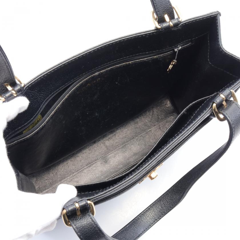 Pre-loved CHANEL Coco Mark Handbag Caviar Skin Black Gold Hardware