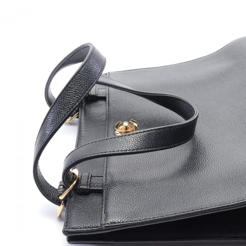 Pre-loved CHANEL Coco Mark Handbag Caviar Skin Black Gold Hardware