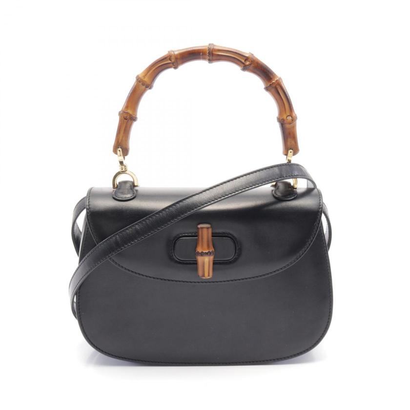 Pre-loved GUCCI Bamboo Handbag Leather Black 2WAY - Condition B