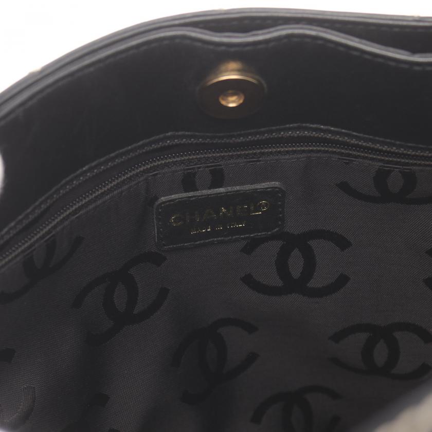 Pre-loved CHANEL Wild Stitch Handbag Tote Bag Leather Black Gold Hardware