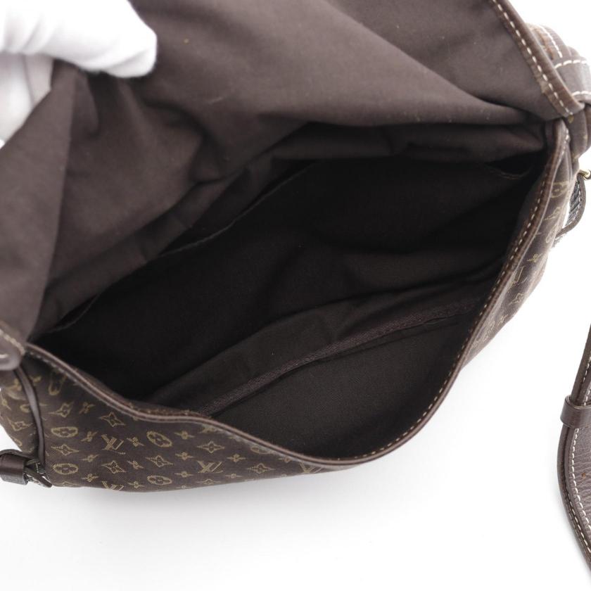 LOUIS VUITTON Saumur Monogram Mini Ebene Shoulder Bag Canvas Leather Dark Brown 951986