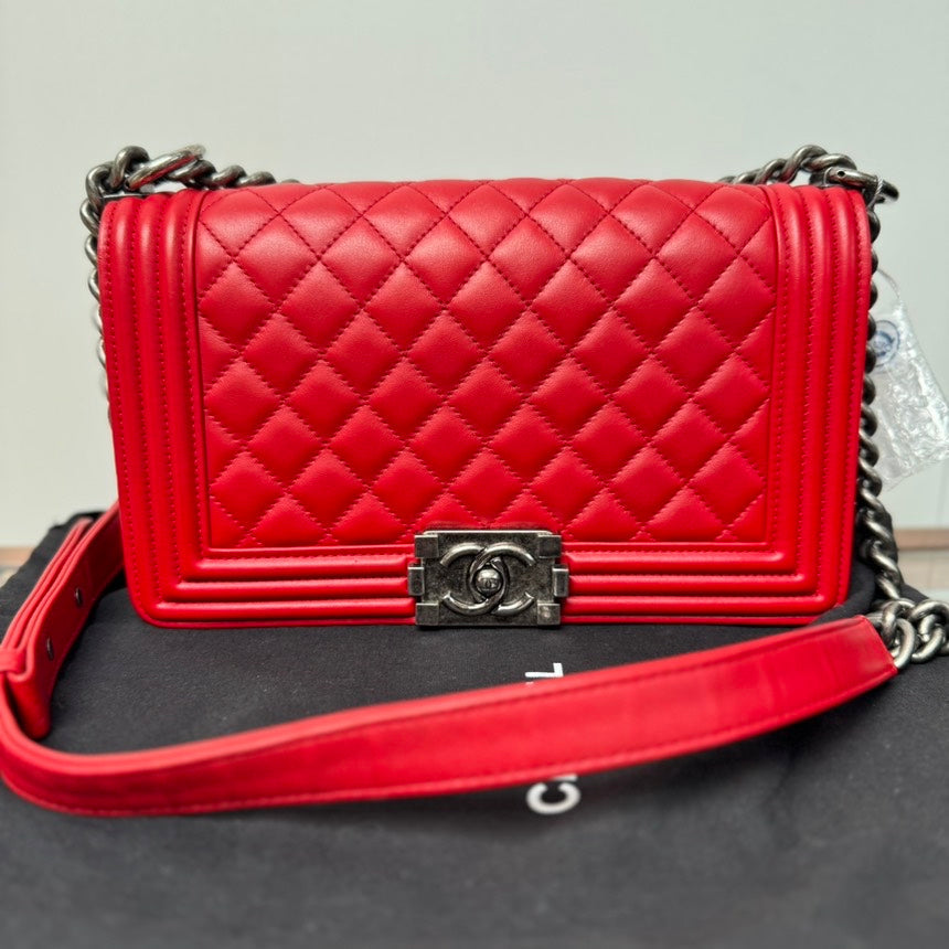 Chanel Boy Bag Red Lambskin Crossbody Bag