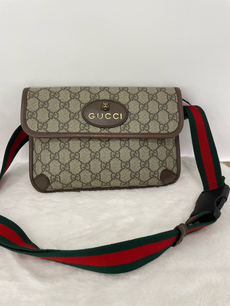 Gucci Tiger Head Waist Bag GG Supreme Beige Canvas Belt Bag