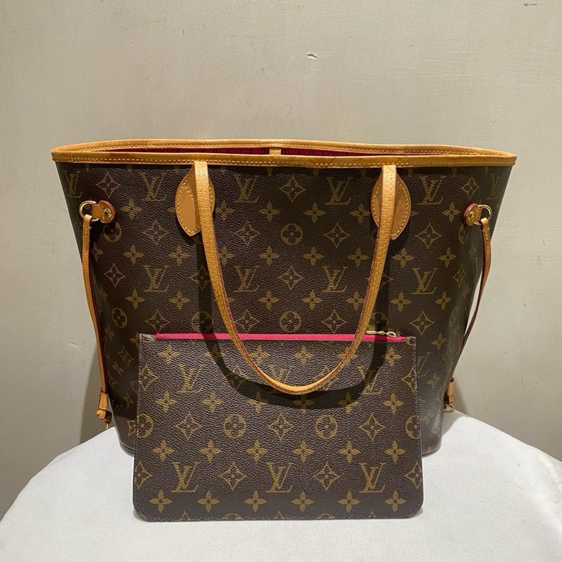 Louis Vuitton Neverfull MM Monogram Canvas Tote with Pouch - Brown