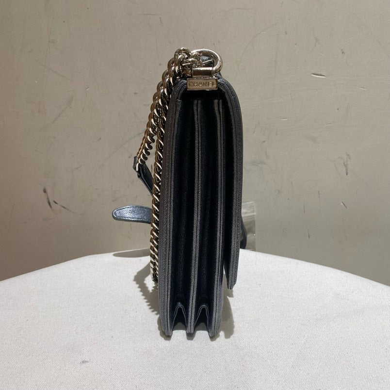 Chanel Le Boy Grey Chain Shoulder Bag
