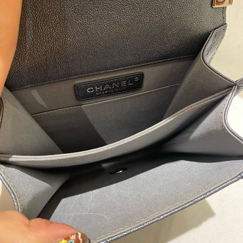 Chanel Le Boy Grey Chain Shoulder Bag