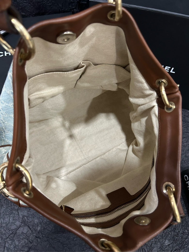 Gucci Valentine's Day Limited Edition Denim and Leather Patchwork Tote Bag - Blue/Brown Tote