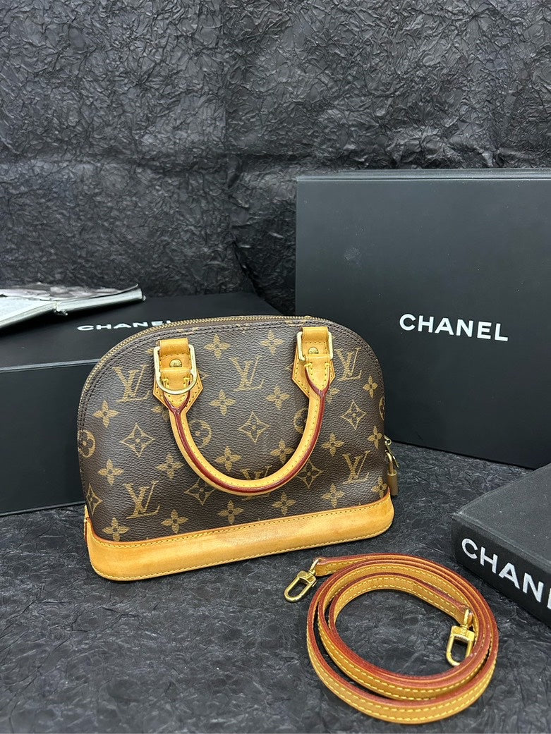 Louis Vuitton Alma BB Monogram Gold Hardware Shell Bag Brown Top Handle Bag