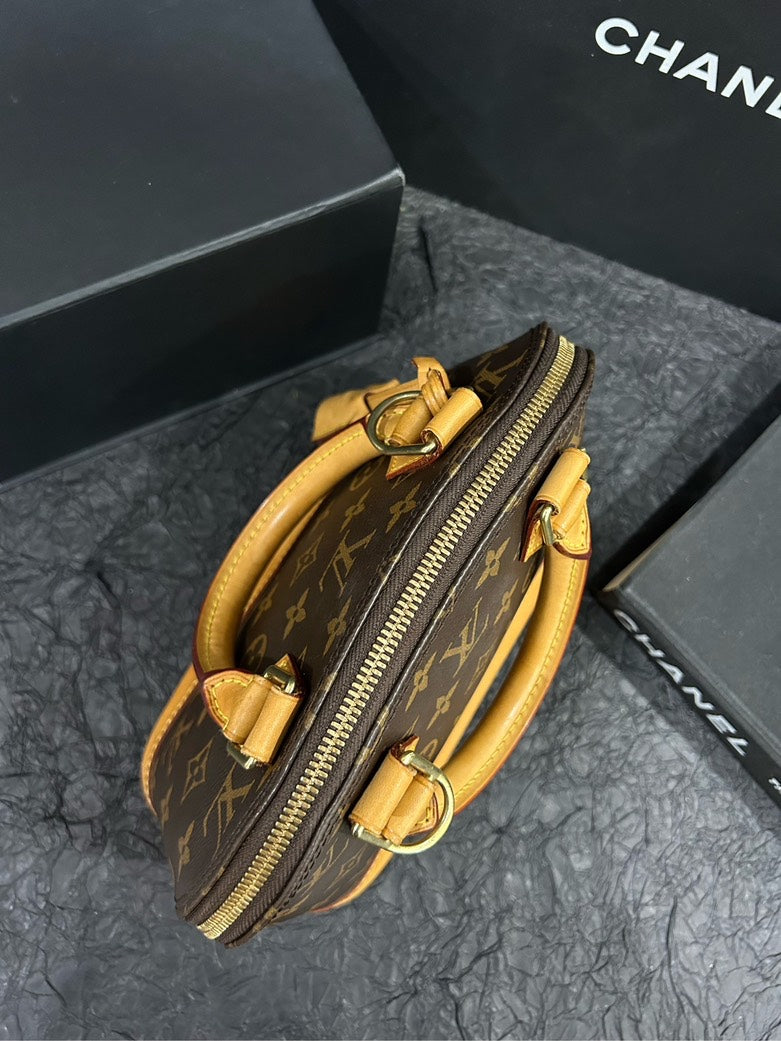 Louis Vuitton Alma BB Monogram Gold Hardware Shell Bag Brown Top Handle Bag