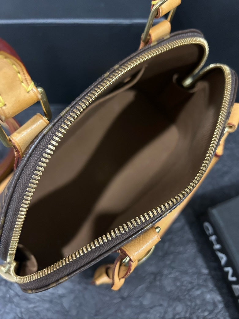 Louis Vuitton Alma BB Monogram Gold Hardware Shell Bag Brown Top Handle Bag