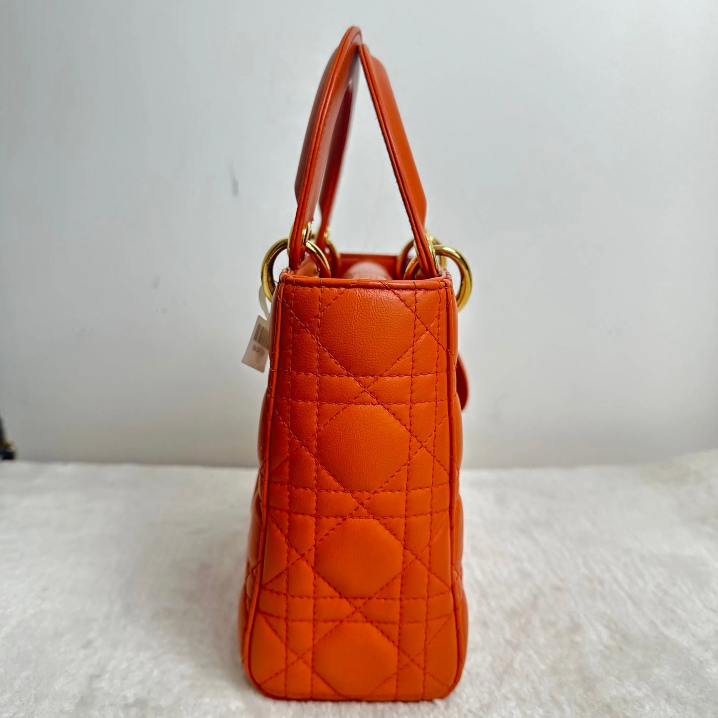 Pre-loved Dior Lady Dior Orange Lambskin Handbag Shoulder Bag - BJ1101605012