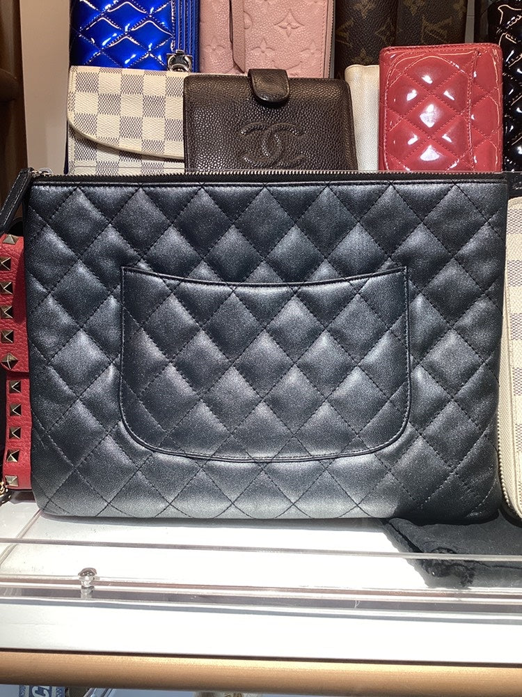 Chanel Quilted Leather Pouch Bag Black Clutch