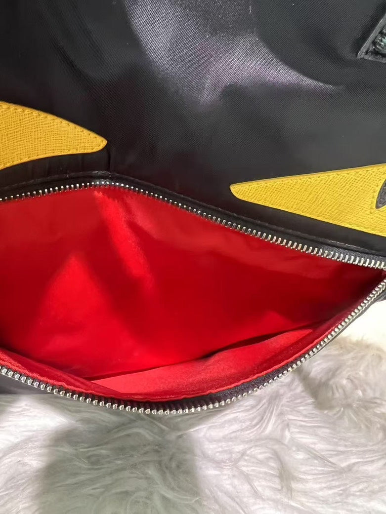 FENDI Peekaboo Yellow Eyes Large Black Nylon Tote Bag