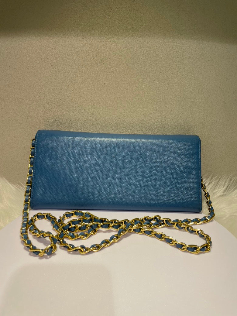Pre-loved PRADA Blue Saffiano Leather Chain Crossbody Bag