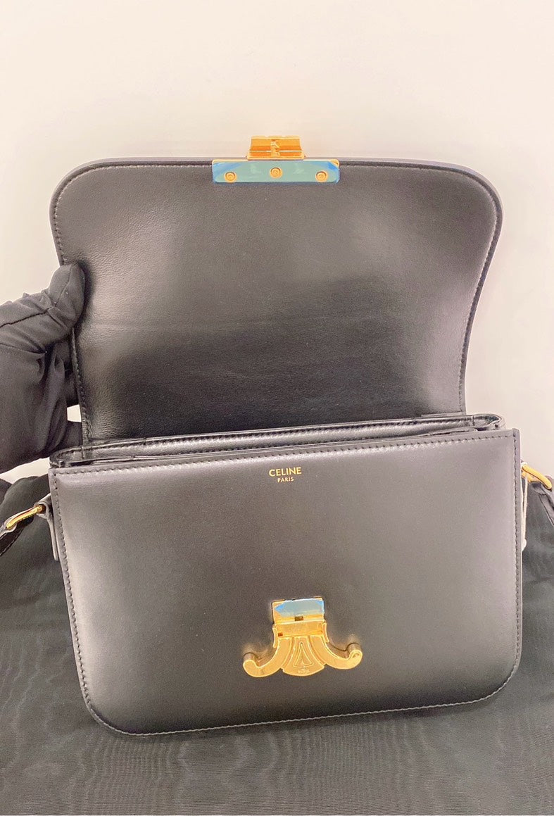 Celine Triomphe Bag Black Leather Crossbody Bag