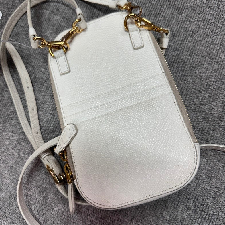 Pre-loved Prada BVJ White Leather Phone Crossbody Bag