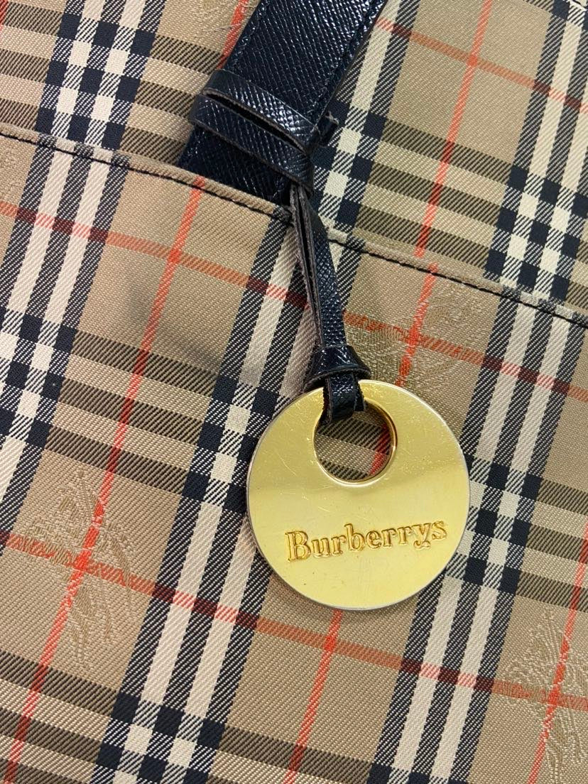 Burberry Vintage Plaid Tote Bag in Beige Canvas