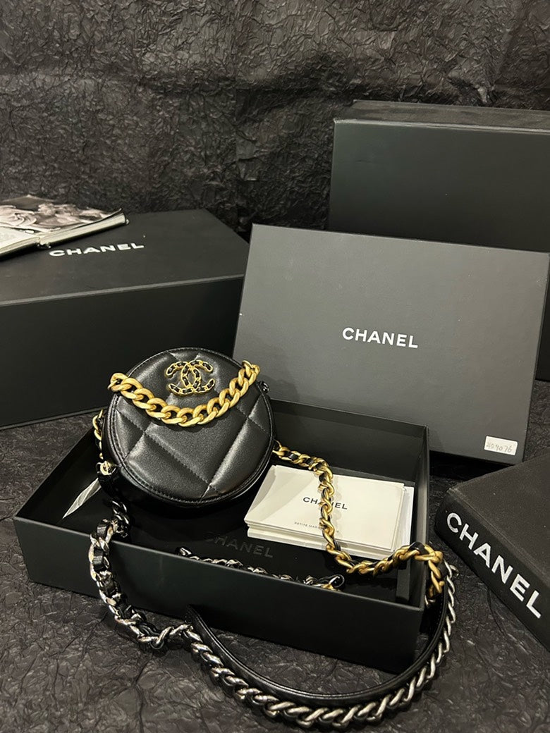 Chanel Lambskin Cross Body Bag Black Quilted Circle