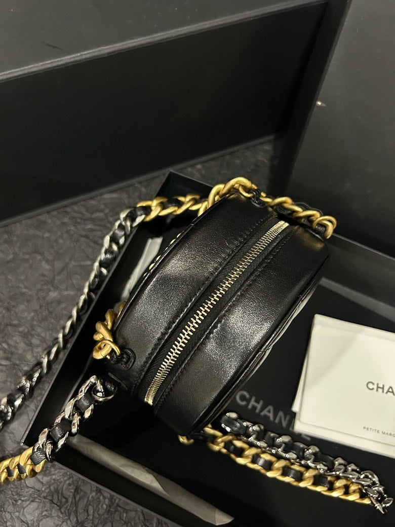 Chanel Lambskin Cross Body Bag Black Quilted Circle