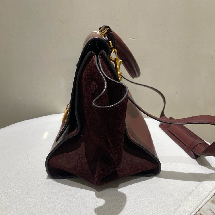 Celine Large Burgundy Calfskin Shoulder Bag