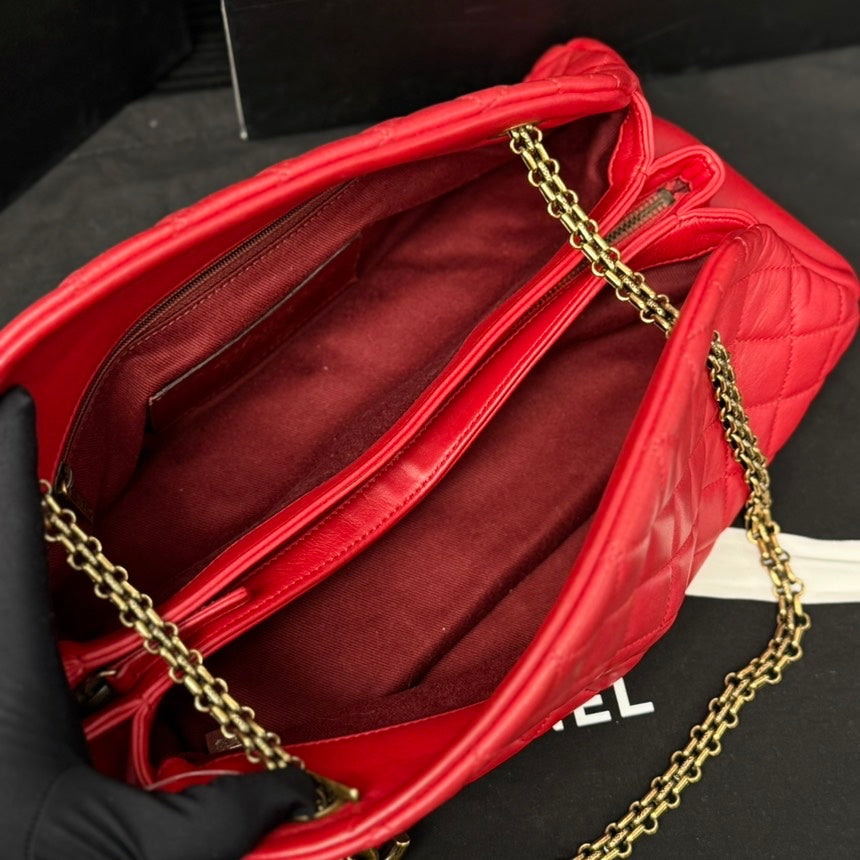 Chanel Red Quilted Leather Shoulder Bag