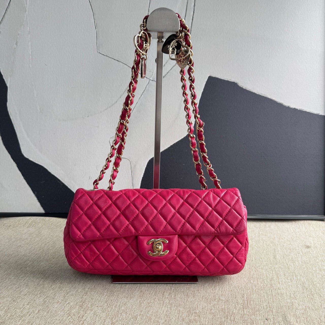 Chanel Classic Flap Pink Leather Shoulder Bag Preloved 2009-2010