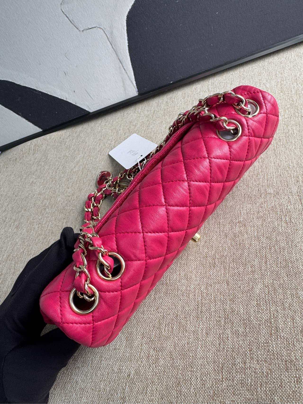 Chanel Classic Flap Pink Leather Shoulder Bag Preloved 2009-2010