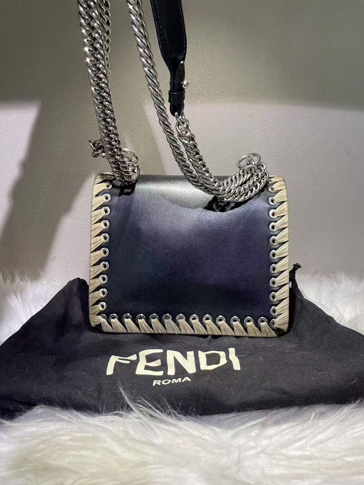 FENDI Black and Beige Leather Crossbody Bag