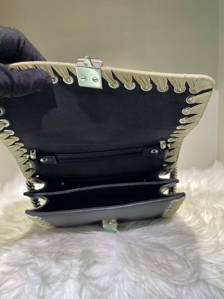 FENDI Black and Beige Leather Crossbody Bag
