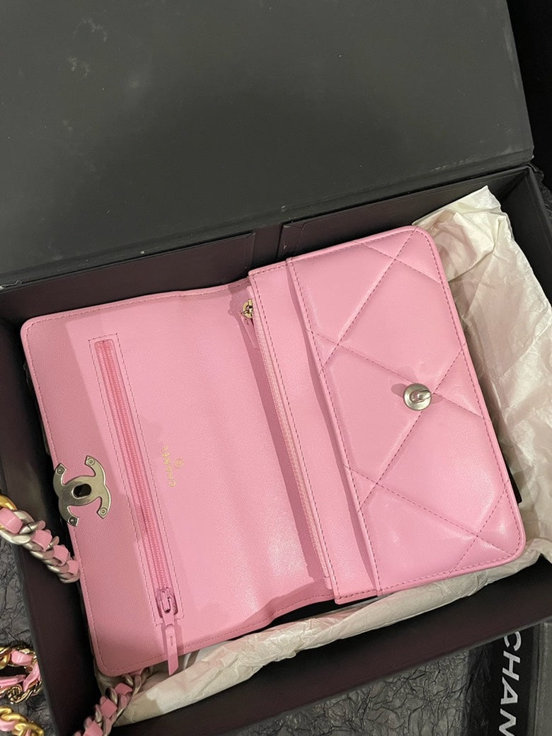 Chanel 19 Wallet on Chain Pink Quilted Leather Crossbody Bag