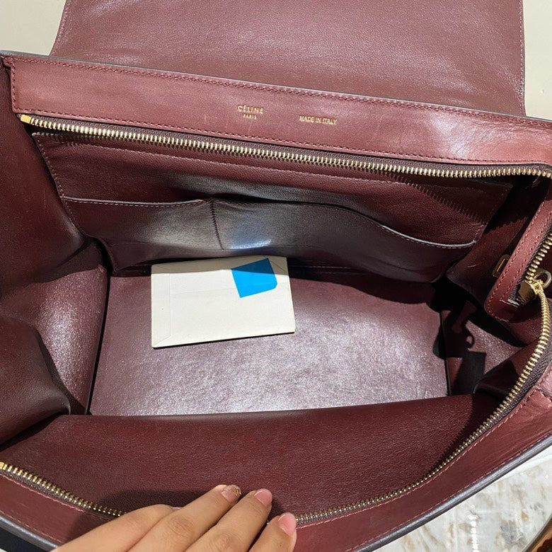 Celine Burgundy Classic Box Shoulder Bag