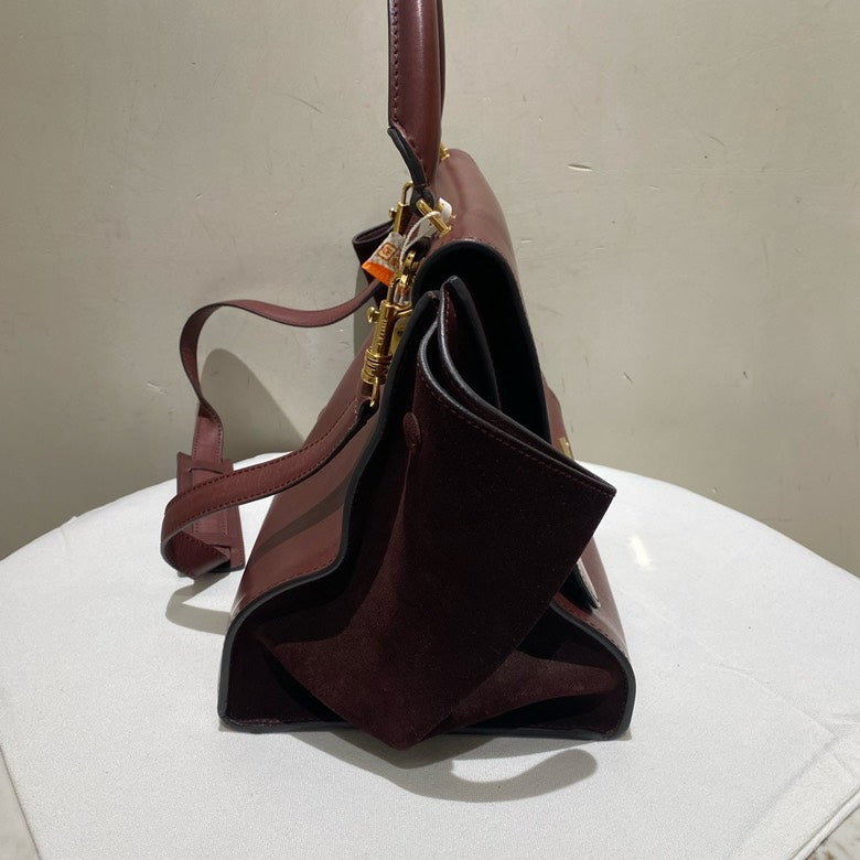 Celine Burgundy Classic Box Shoulder Bag