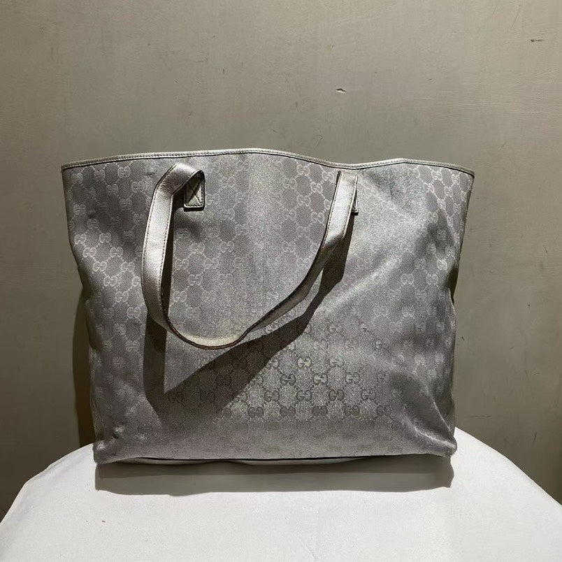 Gucci GG Tote Gray Canvas Bag
