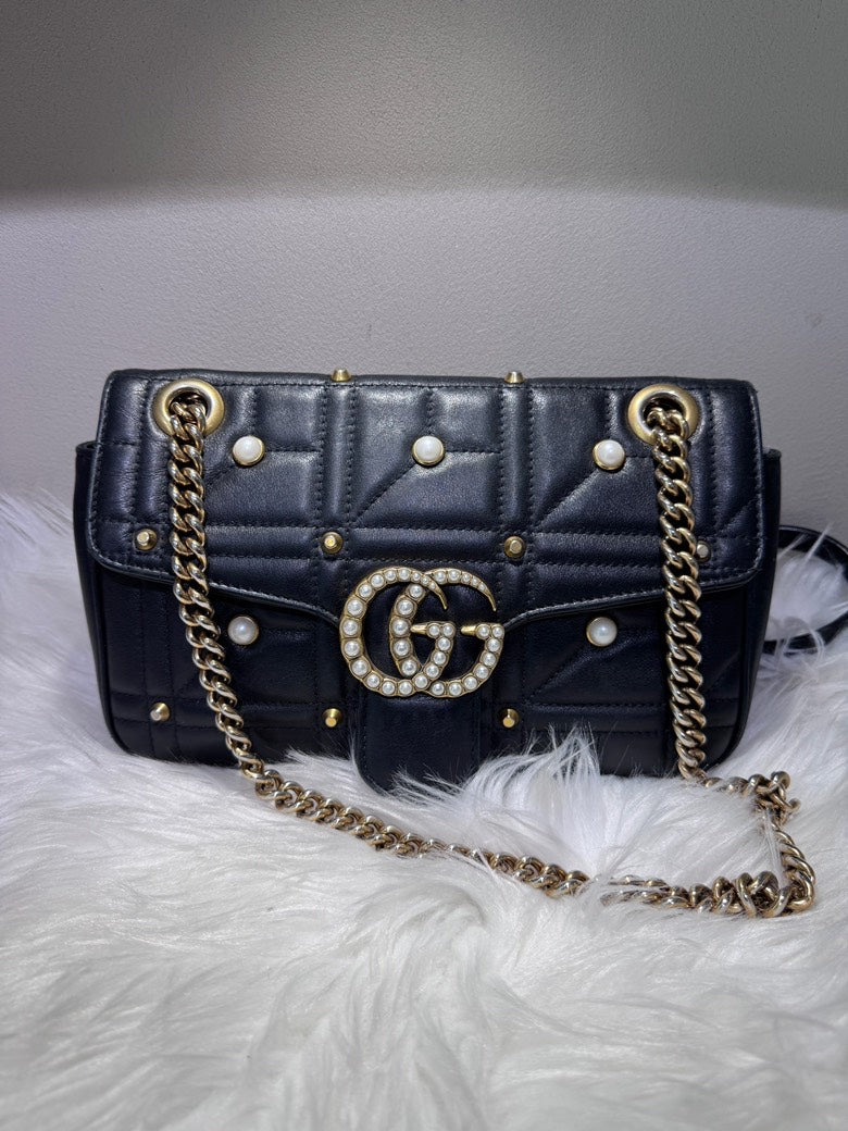 GUCCI GG Marmont Black Matelassé Leather Mini Shoulder Bag