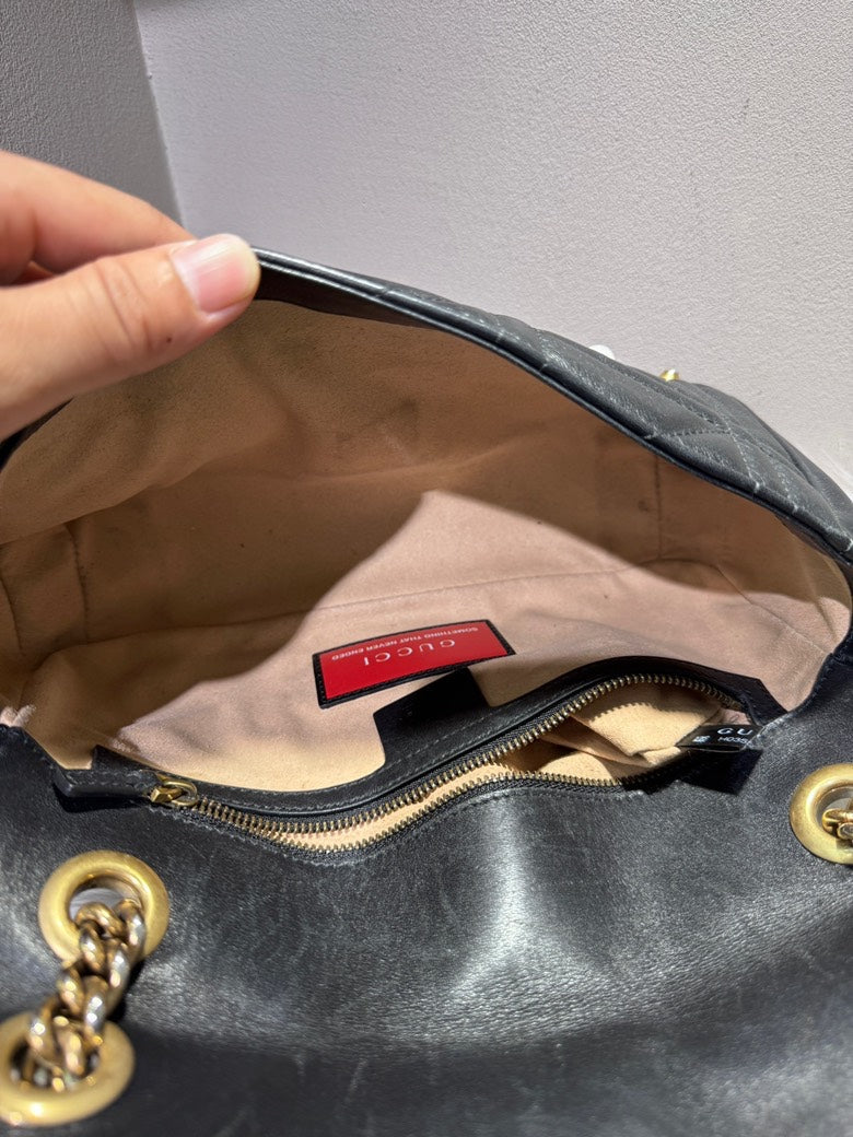 GUCCI GG Marmont Black Matelassé Leather Mini Shoulder Bag