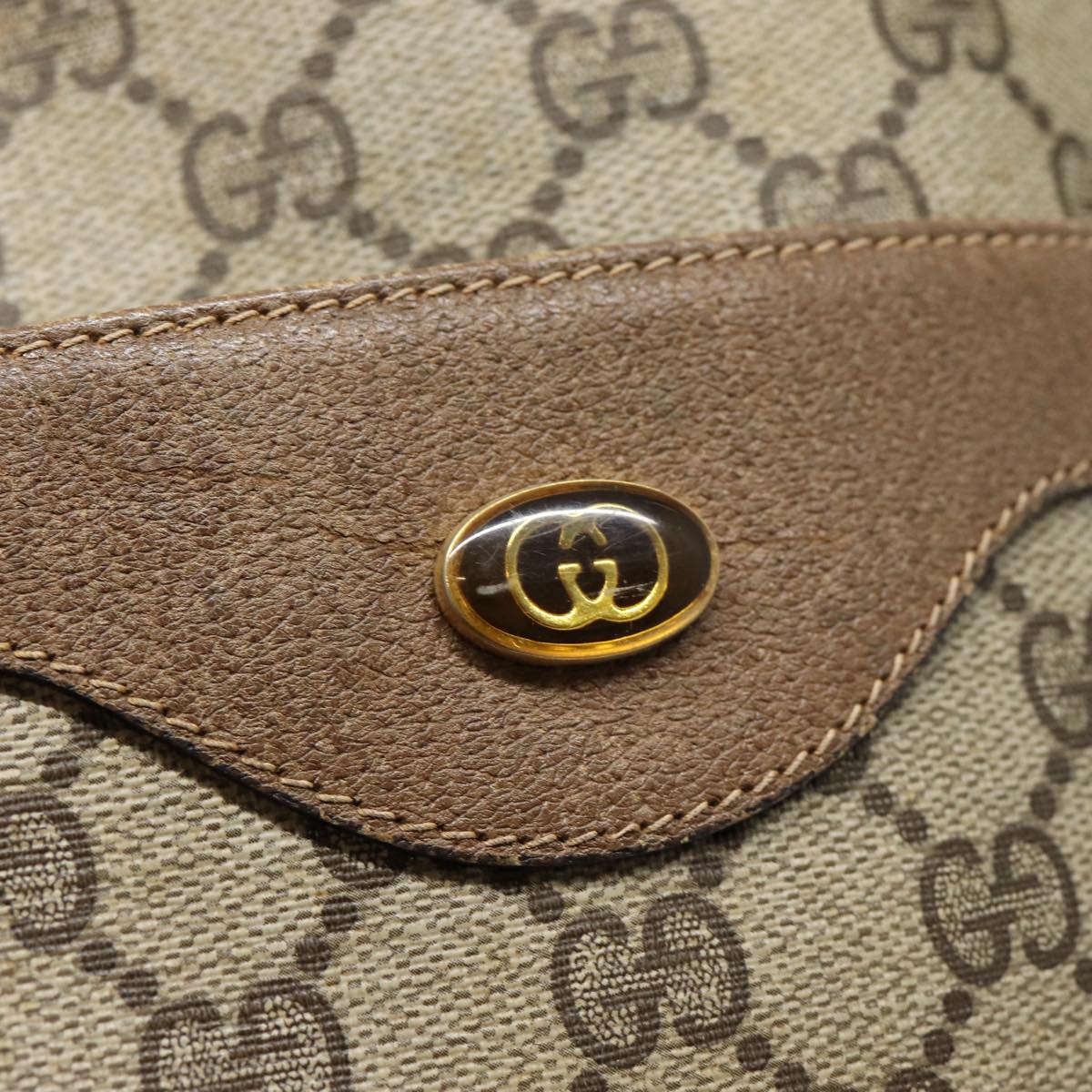 GUCCI GG Supreme Web Sherry Line Tote Bag PVC Leather Beige Red Auth tb1124