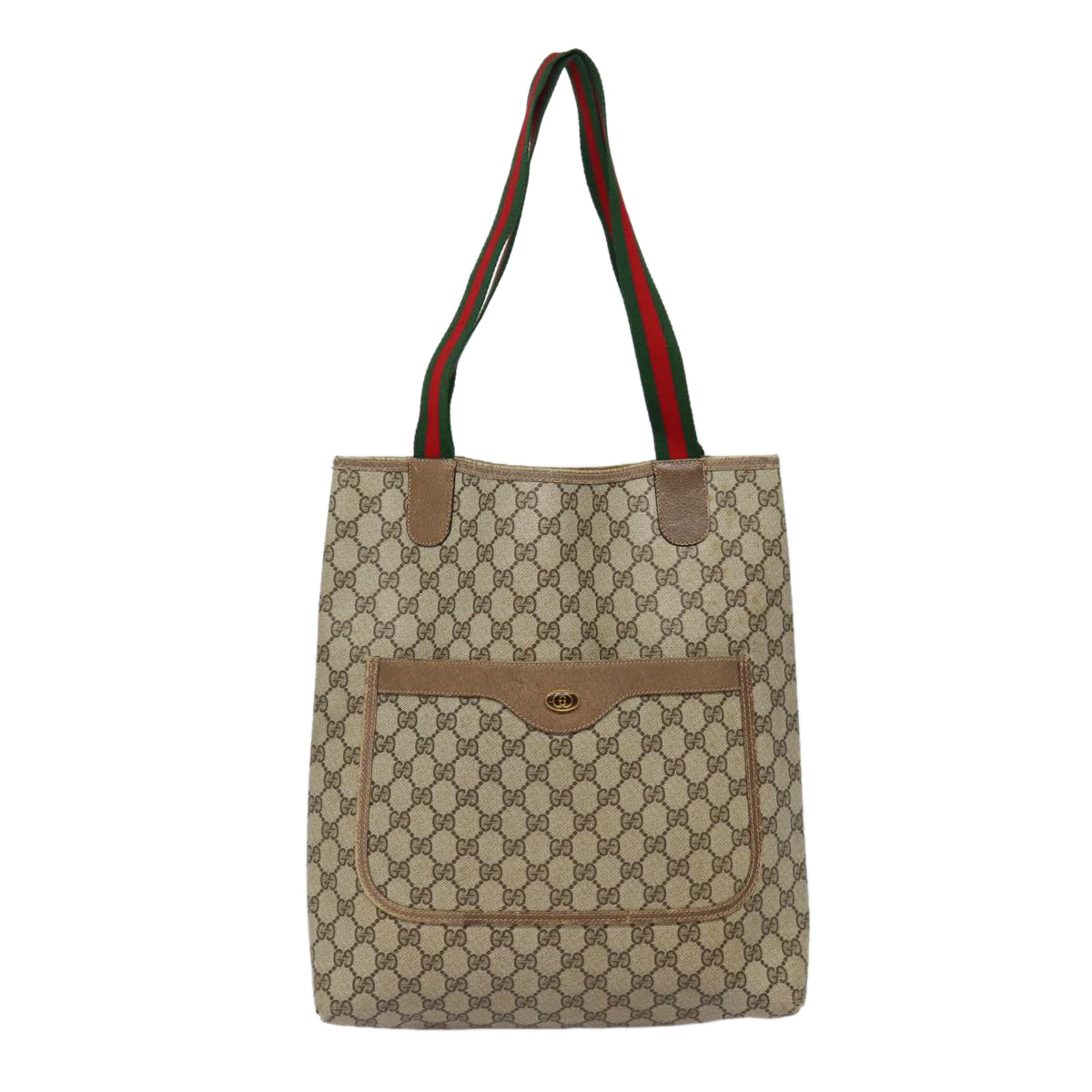 GUCCI GG Supreme Web Sherry Line Tote Bag PVC Leather Beige Red Auth tb1124