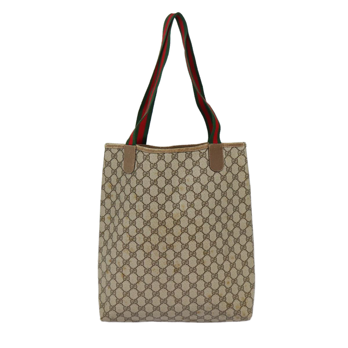 GUCCI GG Supreme Web Sherry Line Tote Bag PVC Leather Beige Red Auth tb1124
