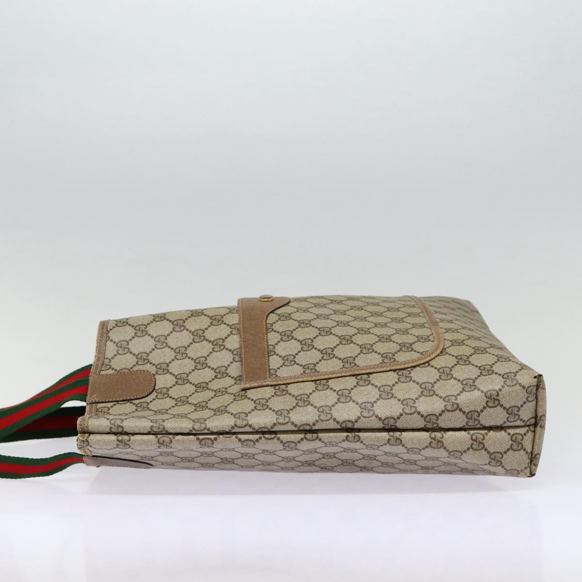 GUCCI GG Supreme Web Sherry Line Tote Bag PVC Leather Beige Red Auth tb1124