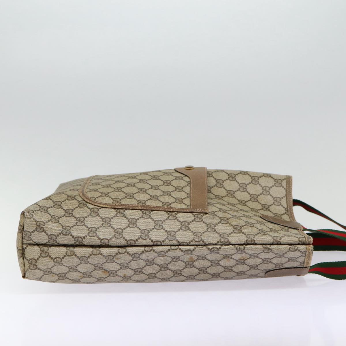 GUCCI GG Supreme Web Sherry Line Tote Bag PVC Leather Beige Red Auth tb1124