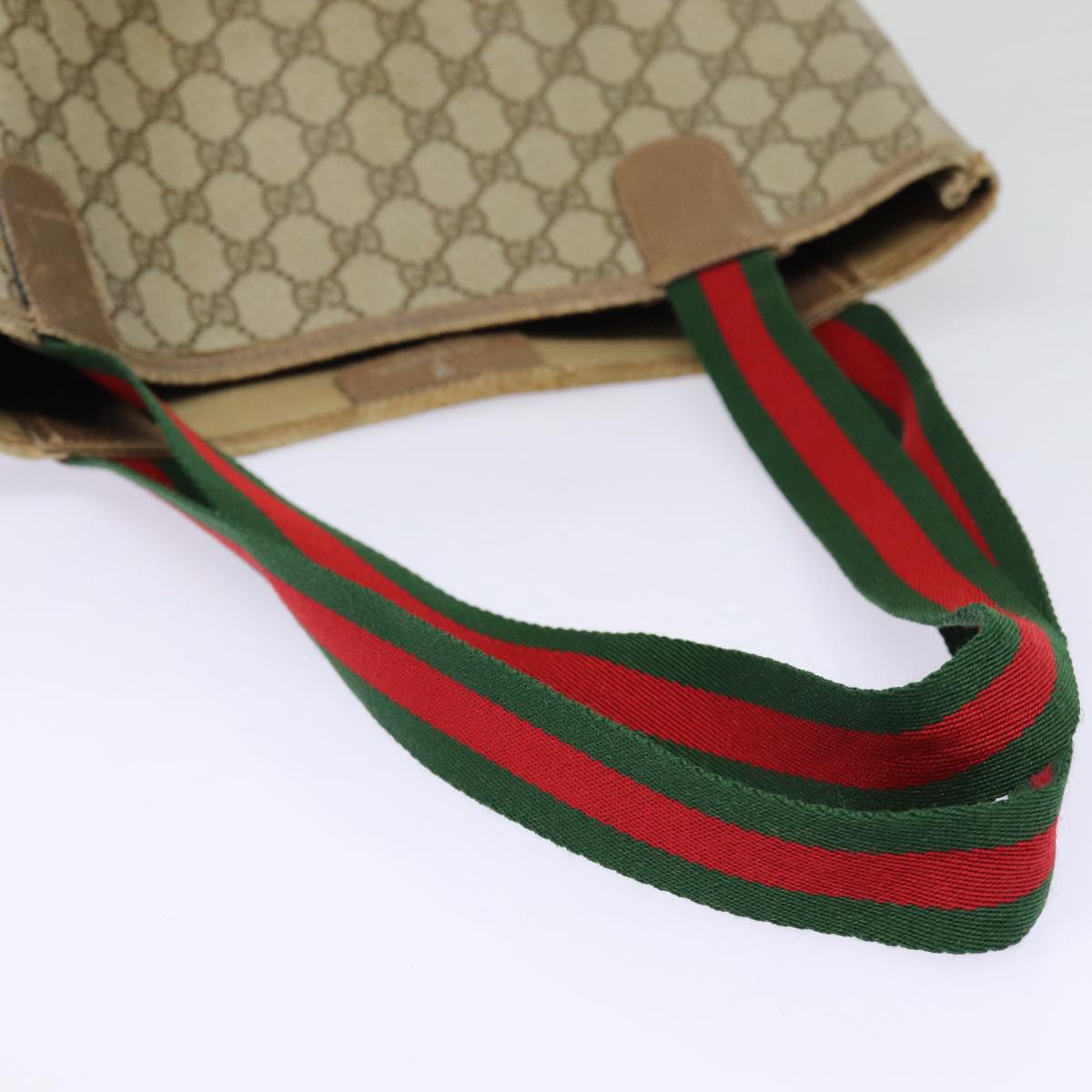 GUCCI GG Supreme Web Sherry Line Tote Bag PVC Leather Beige Red Auth tb1124