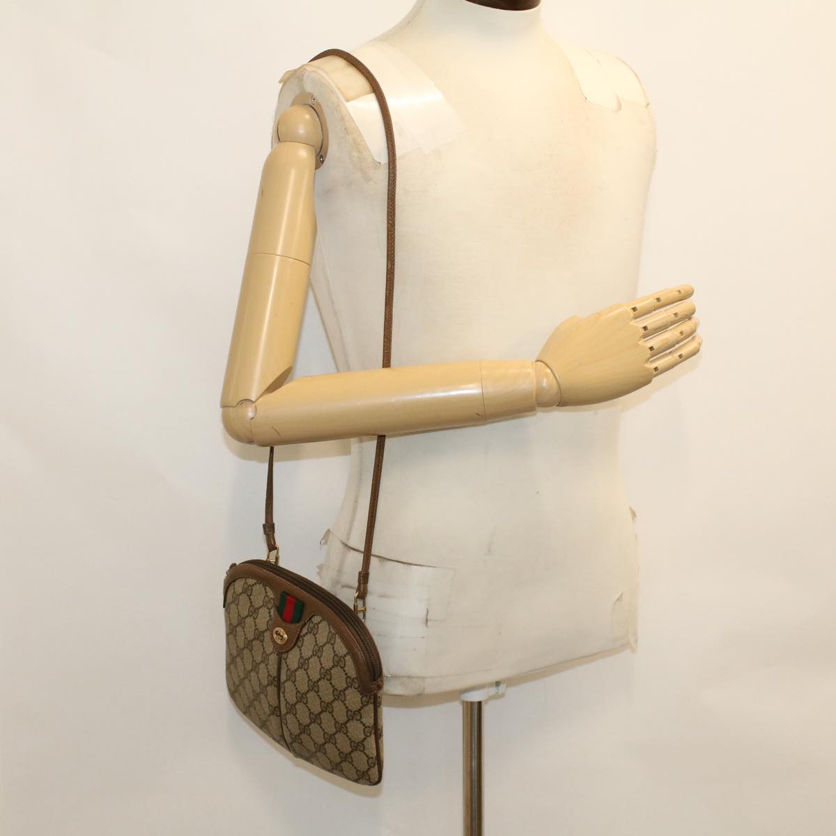 GUCCI GG Canvas Web Sherry Line Shoulder Bag Beige Red Green tb748