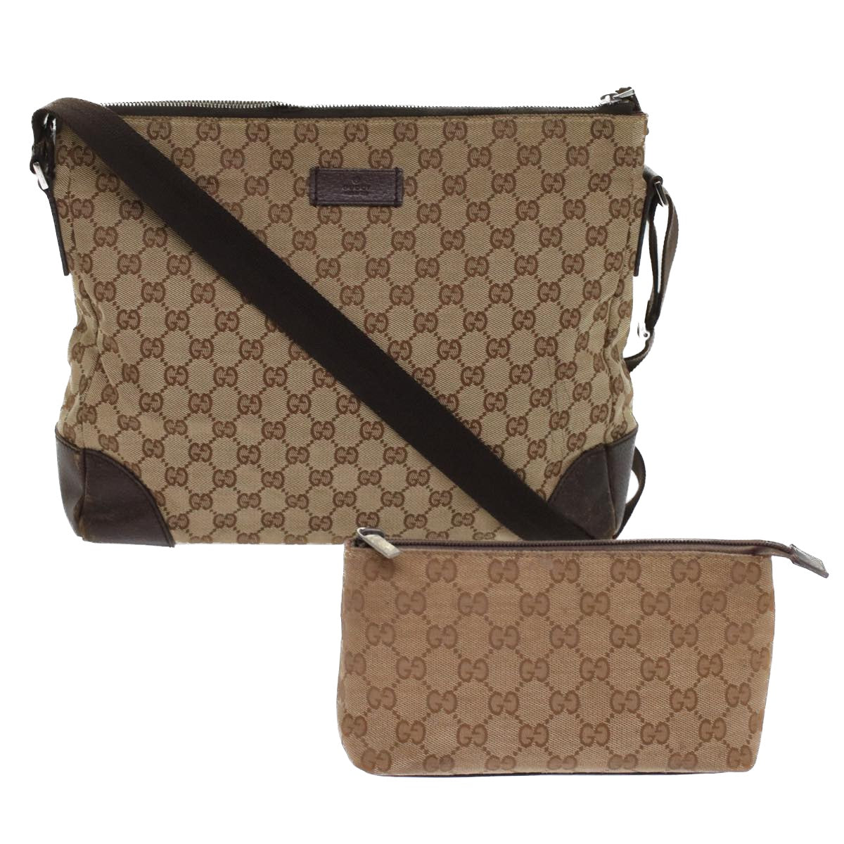 GUCCI GG Canvas Pouch Shoulder Bag 2Set Beige tb790